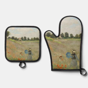 Claude Monet The Poppy Field near Argenteuil Art Oven Mitt & Pot Holder Set