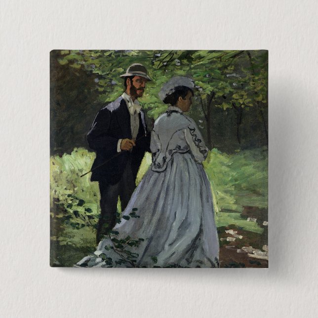 Claude Monet | The Promenaders, Bazille, Camille 15 Cm Square Badge (Front)