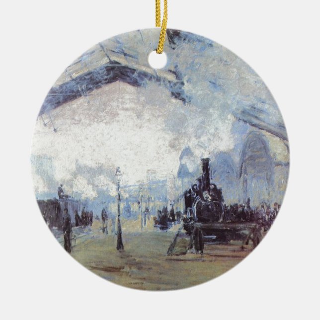 Claude Monet - Train Artwork - Steam Engine Ceramic Tree Decoration (Front)