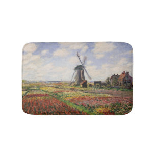 Claude Monet Tulip Fields Rijnsburg Windmill Bath Mat
