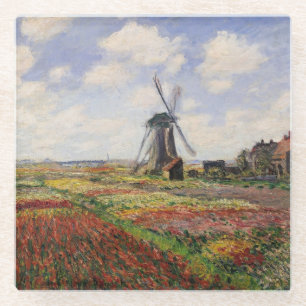Claude Monet Tulip Fields Rijnsburg Windmill Glass Coaster
