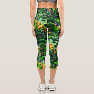 Claude Monet Type Stylised Garden Iris Capri Leggings