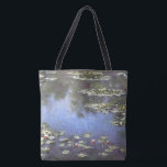 Claude Monet, Water Lilies, 1906, Blue Tote Bag<br><div class="desc">Tote bag with the Claude Monet art painting called "Water Lilies". "Water Lilies",  1906 painting is a painting with white and pink water lilies on a green and blue background. Customisable.</div>