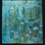 Claude Monet, Water Lilies, 1915, Aqua Blue Shower Curtain<br><div class="desc">Shower curtain with the Claude Monet art painting called "Water Lilies". "Water Lilies",  1915 painting is a painting with white and pink water lilies on an aqua blue background. Customisable.</div>