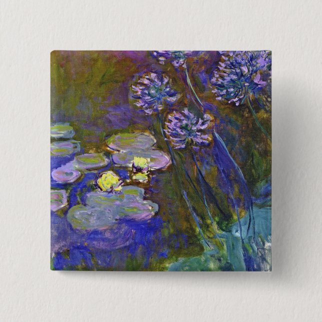 Claude Monet Water Lilies Agapanthus 15 Cm Square Badge (Front)