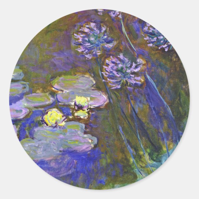 Claude Monet Water Lilies Agapanthus Classic Round Sticker (Front)
