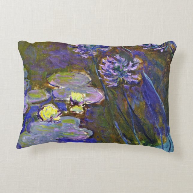 Claude Monet Water Lilies Agapanthus Decorative Cushion (Back)