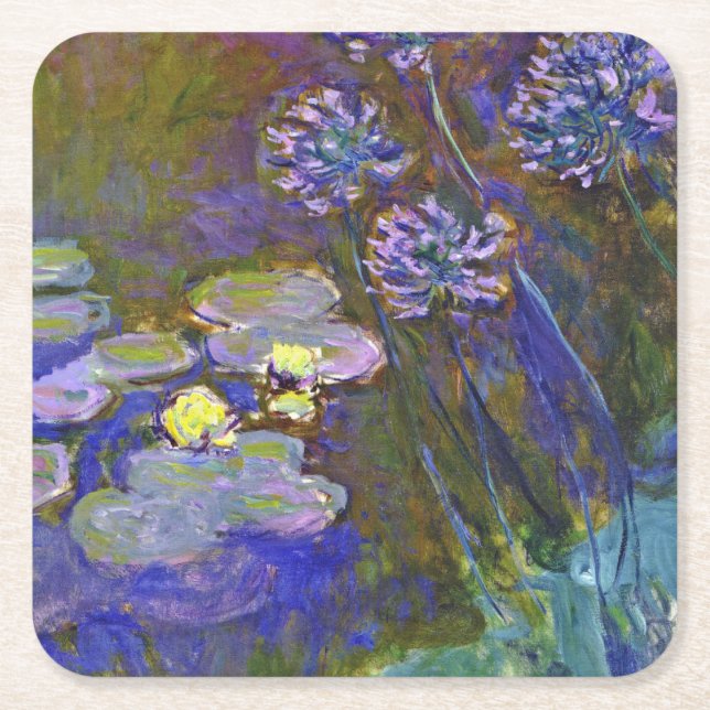 Claude Monet Water Lilies Agapanthus Square Paper Coaster (Front)