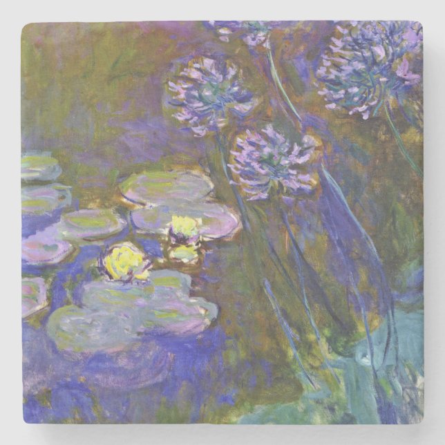Claude Monet Water Lilies Agapanthus Stone Coaster (Front)