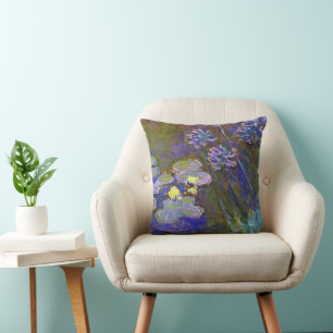 Claude Monet Water Lilies Agapanthus Vintage Art Cushion