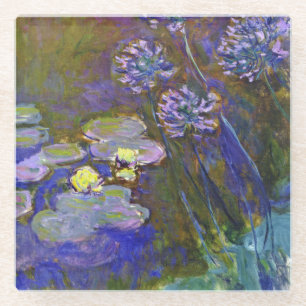 Claude Monet Water Lilies Agapanthus Vintage Art Glass Coaster