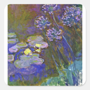 Claude Monet Water Lilies Agapanthus Vintage Art Square Sticker