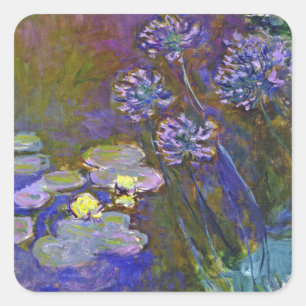 Claude Monet Water Lilies Agapanthus Vintage Art Square Sticker