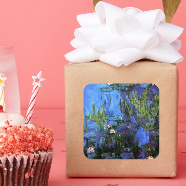 Claude Monet: Water-Lilies, blue indigo Square Sticker (Party)