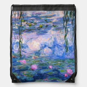 Claude Monet Water Lilies Vintage Floral HD Art Drawstring Bag