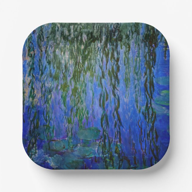 Claude Monet - Water Lilies with weeping willow Paper Plate (Front)