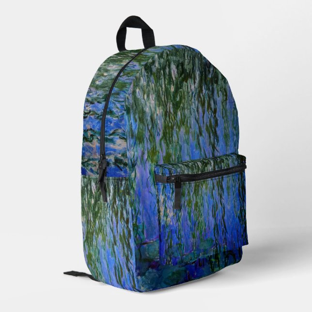 Claude Monet - Water Lilies with weeping willow Printed Backpack (Back Corner Left)