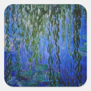 Claude Monet - Water Lilies with weeping willow Square Sticker