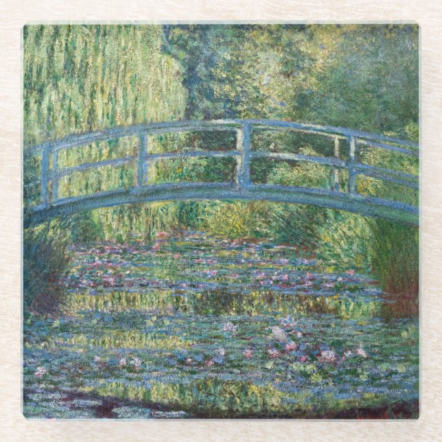 Claude Monet - Water Lily pond, Green Harmony Glass Coaster (Front)