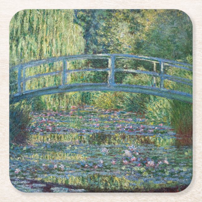 Claude Monet - Water Lily pond, Green Harmony Square Paper Coaster (Front)