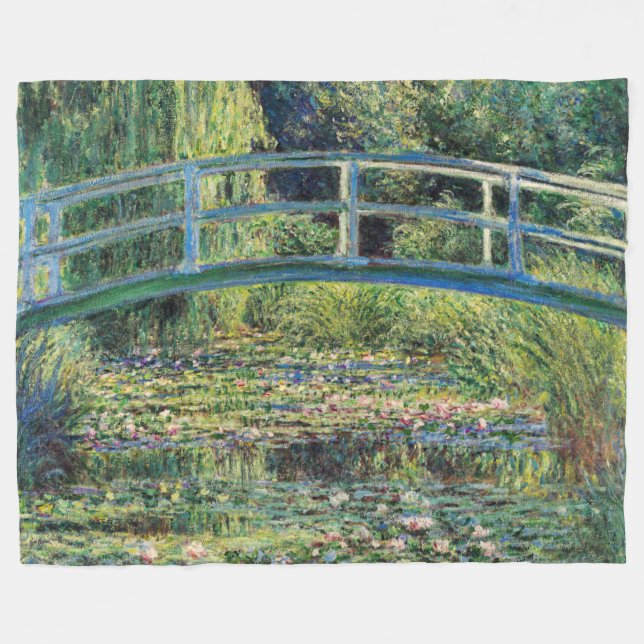 Claude Monet - Water Lily Pond & Japanesese Bridge Fleece Blanket (Front (Horizontal))