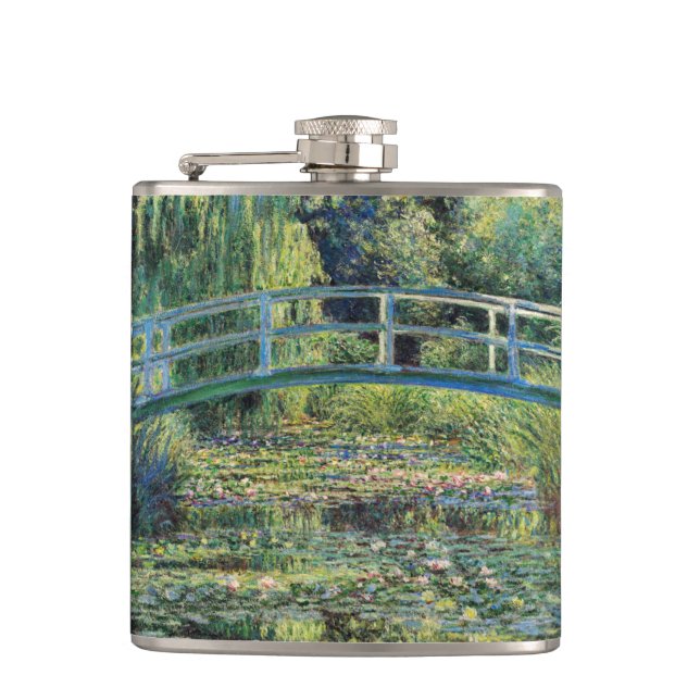 Claude Monet - Water Lily Pond & Japanesese Bridge Hip Flask (Front)