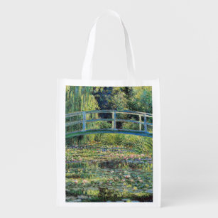 Claude Monet - Water Lily Pond & Japanesese Bridge Reusable Grocery Bag