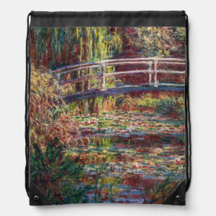 Claude Monet - Water Lily pond, Pink Harmony Drawstring Bag