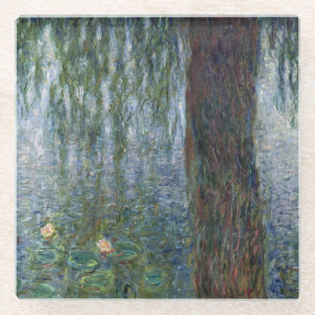 Claude Monet | Waterlilies Weeping Willows left Glass Coaster (Front)