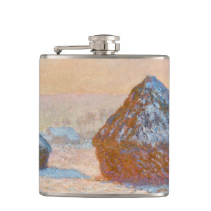 Claude Monet - Wheatstacks, Snow Effect, Morning Hip Flask