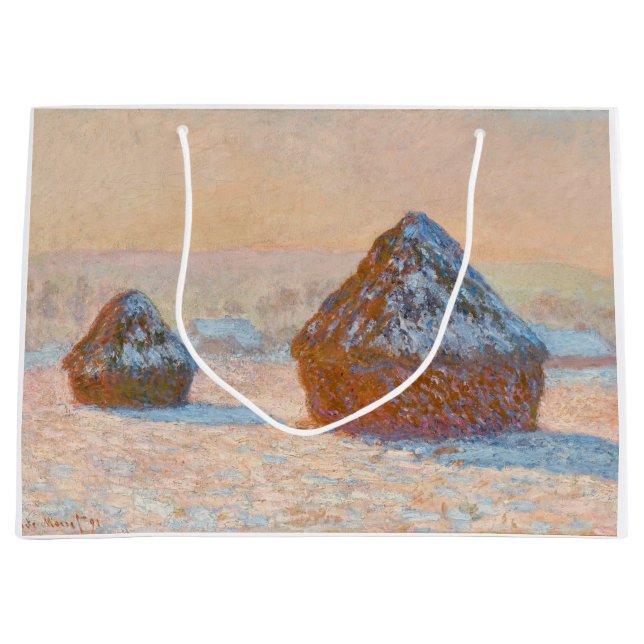 Claude Monet - Wheatstacks, Snow Effect, Morning Large Gift Bag (Front)