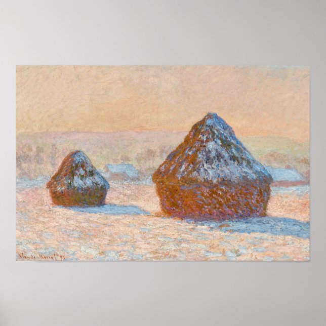 Claude Monet - Wheatstacks, Snow Effect, Morning Poster (Front)