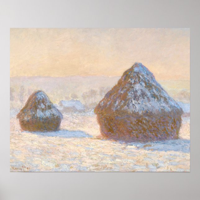 Claude Monet - Wheatstacks, Snow Effect, Morning Poster (Front)