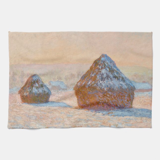 Claude Monet - Wheatstacks, Snow Effect, Morning Tea Towel (Horizontal)