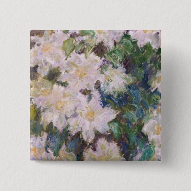 Claude Monet - White Clematis 15 Cm Square Badge (Front)