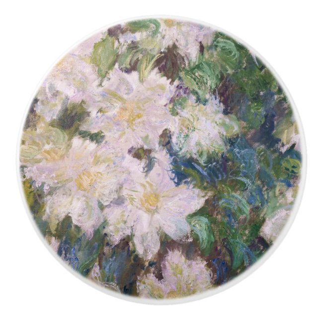 Claude Monet - White Clematis Ceramic Knob (Front)