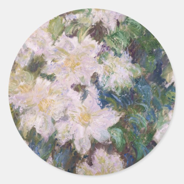 Claude Monet - White Clematis Classic Round Sticker (Front)