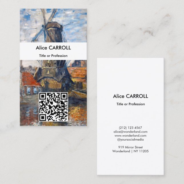 Claude Monet - Windmill, Amsterdam - QR Code Business Card (Front/Back)