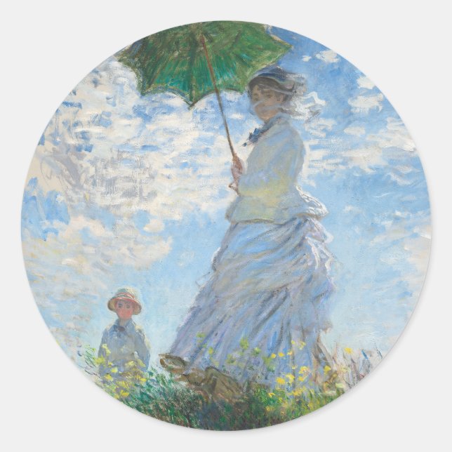CLAUDE MONET "WOMAN WITH A PARASOL" ENVELOPE CLASSIC ROUND STICKER (Front)