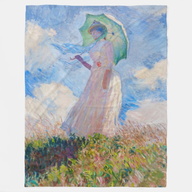 Claude Monet - Woman with a Parasol facing left Fleece Blanket (Front)