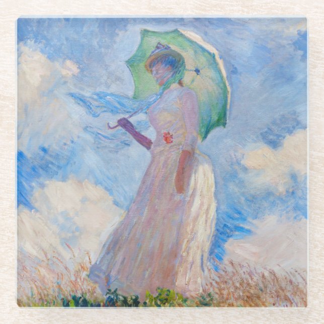 Claude Monet - Woman with a Parasol facing left Glass Coaster (Front)