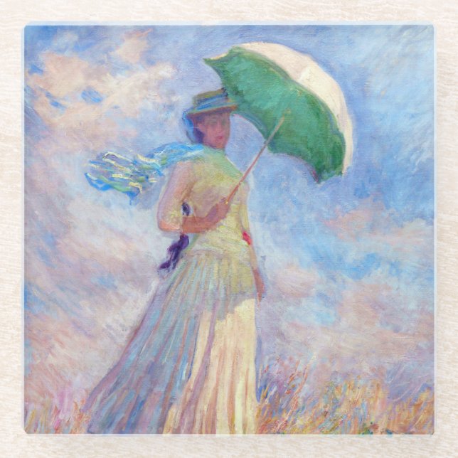 Claude Monet - Woman with a Parasol facing right Glass Coaster (Front)