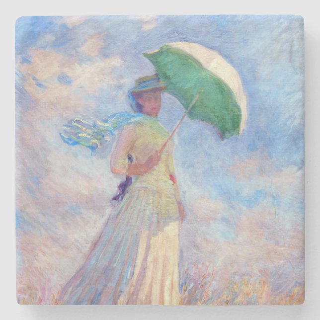 Claude Monet - Woman with a Parasol facing right Stone Coaster (Front)