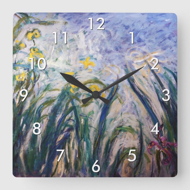 Claude Monet - Yellow and Purple Irises Square Wall Clock (Front)
