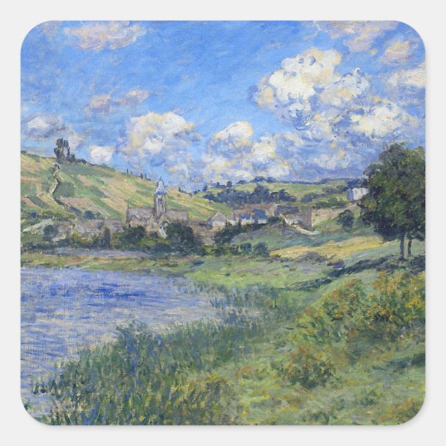 Claude Monet's artwork, Vetheuil, Paysage, Square Sticker (Front)