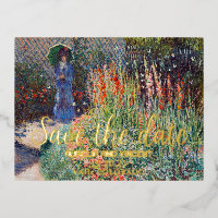 Claude Monet's Flower Bed save the date painting