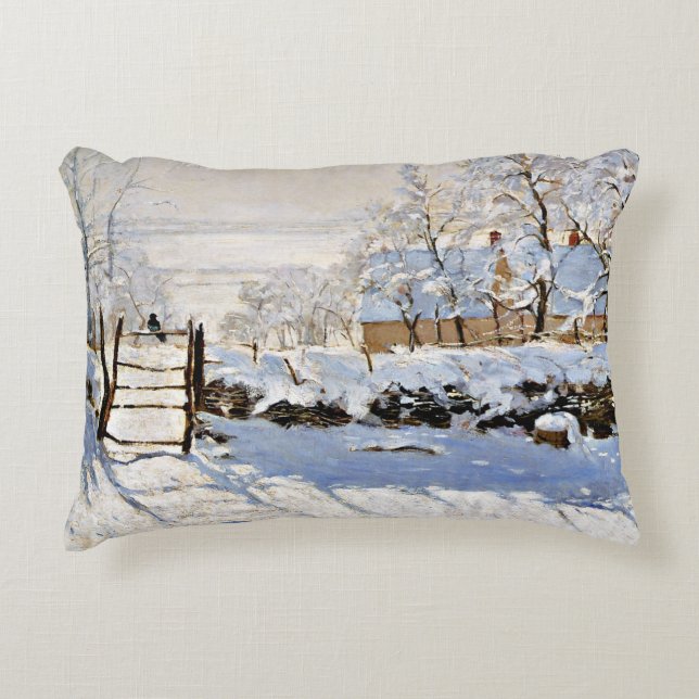 Claude Monet's painting, The Magpie,  Decorative Cushion (Front)
