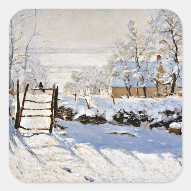 Claude Monet's painting, The Magpie,  Square Sticker (Front)