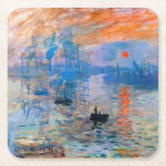 Claude Monet's Sunrise Square Paper Coaster<br><div class="desc">Claude Monet's "Sunrise" is a famous painting that was created in 1872. It depicts the sun rising over the harbour of Le Havre, a city in France where Monet was born. The painting is known for its bright colours and hazy atmosphere, which captures the beauty and tranquillity of a new...</div>