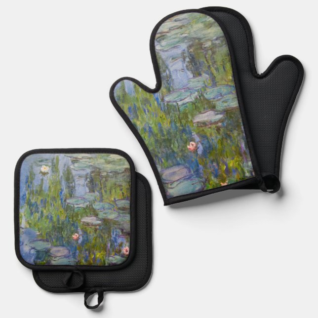 Claude Monet's Water Lilies (1915)  Oven Mitt & Pot Holder Set (Front/Back)